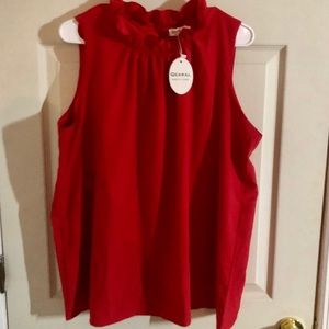 NWT Red Ruffle neck Blouse Keyhole back 2X